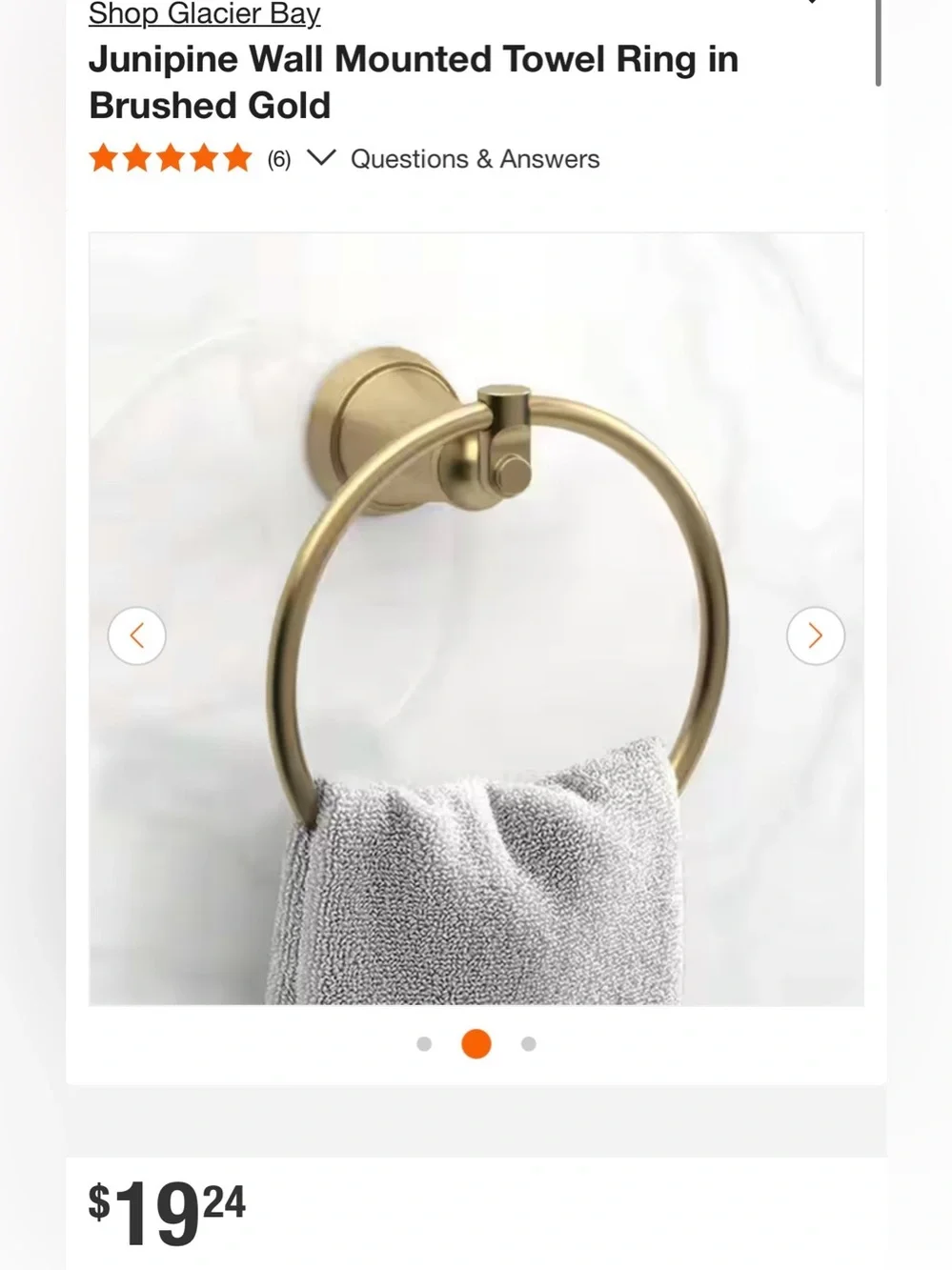 New Glacier Bay juniper brushed Gold Towel Ring